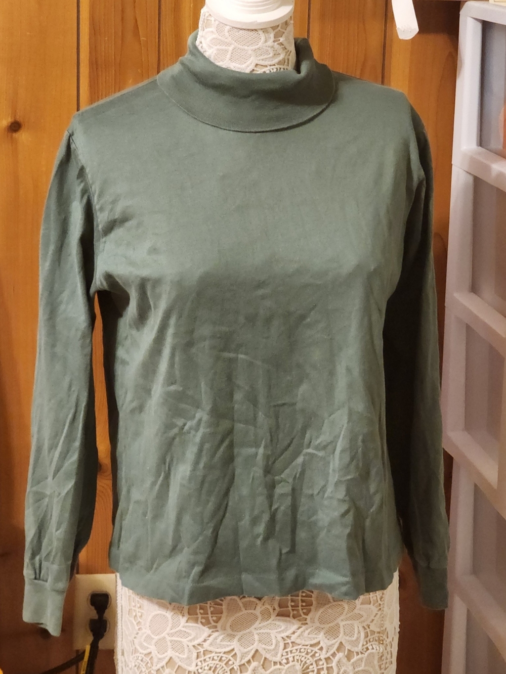 Lands' End Green Cotton Turtleneck Long Sleeve Top